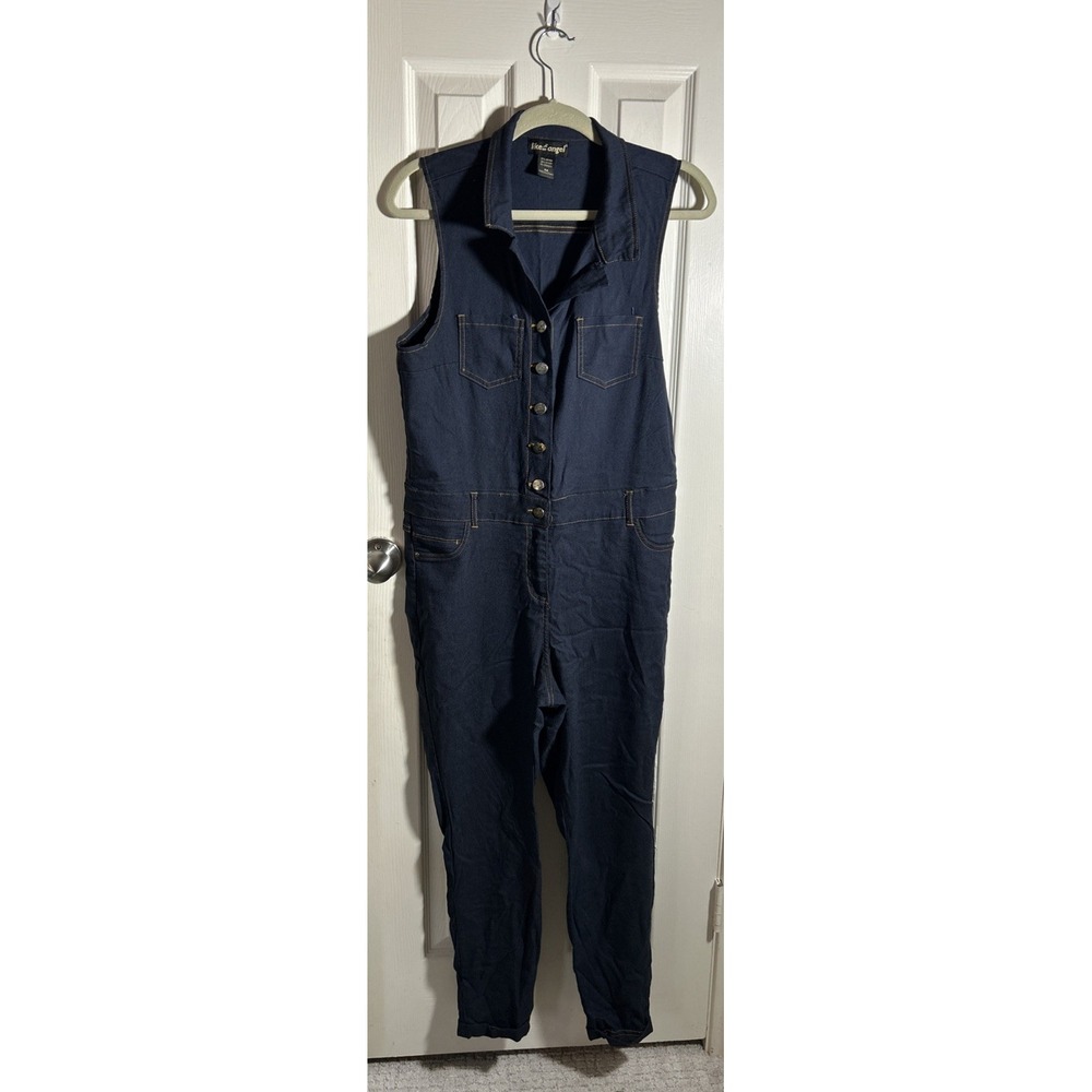 Like an Angel Sleeveless Jumpsuit‎ Women's 2X  Blue Denim Style Stretchy
